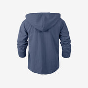 Buddha Stones Solid Long Sleeve Hooded Stripes Drawstring Buttons Linen Men's Shirt - image 2