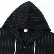 Buddha Stones Solid Long Sleeve Hooded Stripes Drawstring Buttons Linen Men's Shirt - image 17