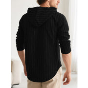 Buddha Stones Solid Long Sleeve Hooded Stripes Drawstring Buttons Linen Men's Shirt - image 21