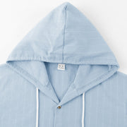 Buddha Stones Solid Long Sleeve Hooded Stripes Drawstring Buttons Linen Men's Shirt - image 31