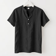 Buddha Stones Solid Summer Short Sleeve Half Buttons Linen Men's Shirt - Black - US/UK/AU46，EU56 (3XL) - image 1