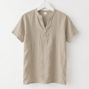 Buddha Stones Solid Summer Short Sleeve Half Buttons Linen Men's Shirt - Wheat - US/UK/AU46，EU56 (3XL) - image 13