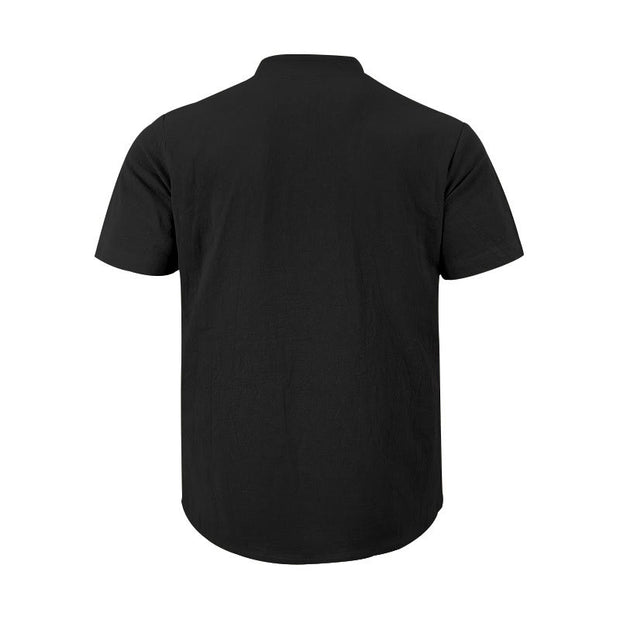 Buddha Stones Solid Summer Short Sleeve Half Buttons Linen Men's Shirt - image 3