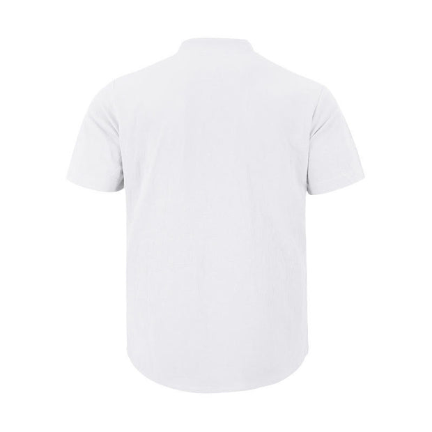Buddha Stones Solid Summer Short Sleeve Half Buttons Linen Men's Shirt - image 9