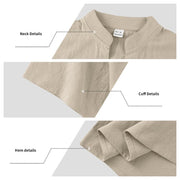 Buddha Stones Solid Summer Short Sleeve Half Buttons Linen Men's Shirt - image 18
