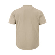 Buddha Stones Solid Summer Short Sleeve Half Buttons Linen Men's Shirt - image 15