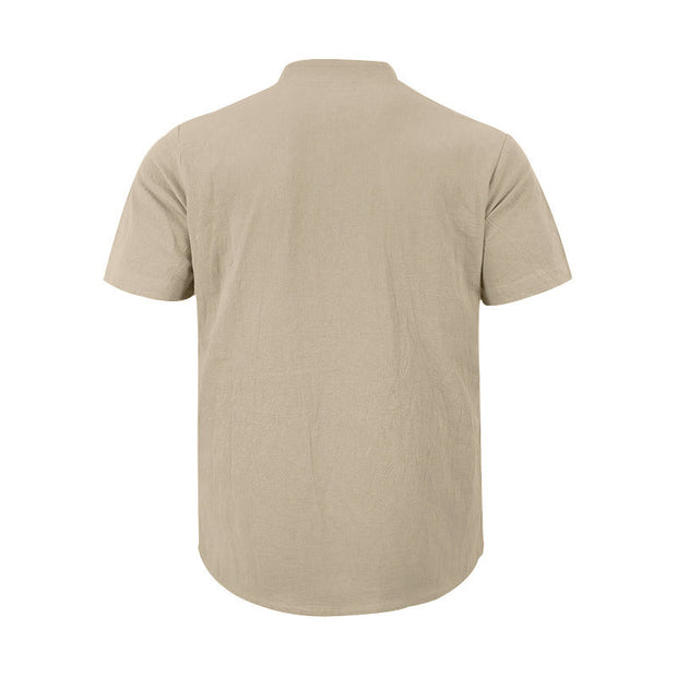 Buddha Stones Solid Summer Short Sleeve Half Buttons Linen Men's Shirt - image 15