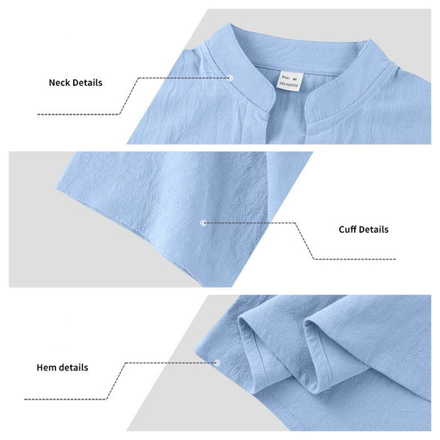 Buddha Stones Solid Summer Short Sleeve Half Buttons Linen Men's Shirt - image 24