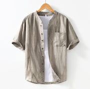 Buddha Stones Summer Buttons Short Sleeve Ramie Linen Cotton Men's Shirt - Wheat - US/UK/AU42，EU52 (3XL) - image 16