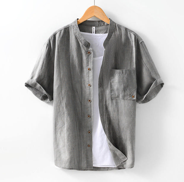 Buddha Stones Summer Buttons Short Sleeve Ramie Linen Cotton Men's Shirt - DarkGray - US/UK/AU42，EU52 (3XL) - image 1