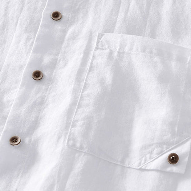 Buddha Stones Summer Buttons Short Sleeve Ramie Linen Cotton Men's Shirt - image 11
