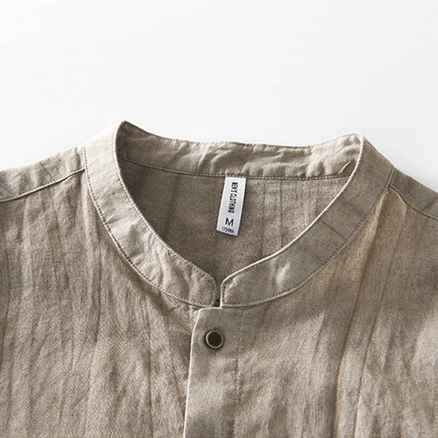 Buddha Stones Summer Buttons Short Sleeve Ramie Linen Cotton Men's Shirt - image 17
