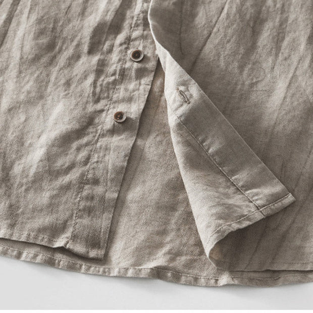 Buddha Stones Summer Buttons Short Sleeve Ramie Linen Cotton Men's Shirt - image 21