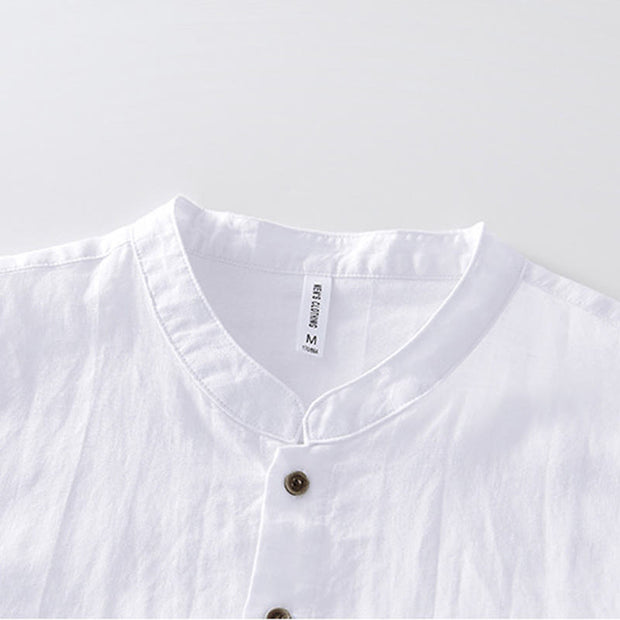 Buddha Stones Summer Buttons Short Sleeve Ramie Linen Cotton Men's Shirt - image 9