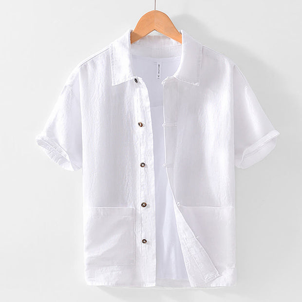 Buddha Stones Solid Summer Short Sleeve Buttons Linen Men's Shirt With Pockets - White - US/UK/AU42，EU52 (3XL) - image 9