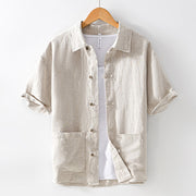 Buddha Stones Solid Summer Short Sleeve Buttons Linen Men's Shirt With Pockets - Linen - US/UK/AU42，EU52 (3XL) - image 1