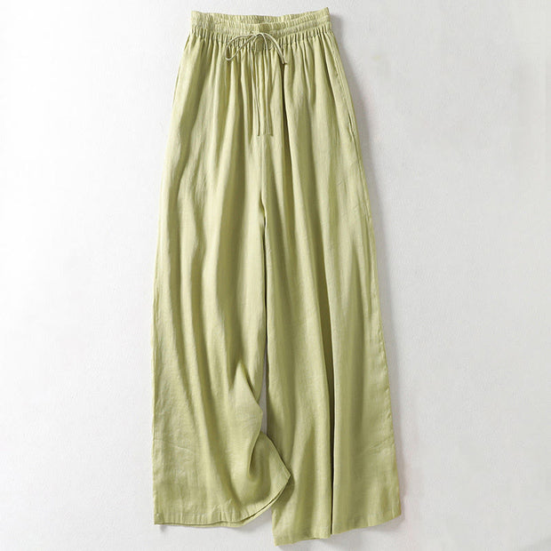 Buddha Stones Casual Drawstring Cotton Linen Ankle-Length Women's Wide Leg Pants With Pockets - Honeydew - US8-10，UK/AU12-14，EU40-42 (2XL) - image 14