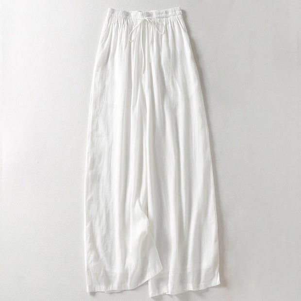 Buddha Stones Casual Drawstring Cotton Linen Ankle-Length Women's Wide Leg Pants With Pockets - White - US8-10，UK/AU12-14，EU40-42 (2XL) - image 5