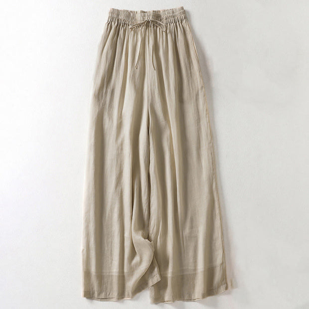 Buddha Stones Casual Drawstring Cotton Linen Ankle-Length Women's Wide Leg Pants With Pockets - Tan - US8-10，UK/AU12-14，EU40-42 (2XL) - image 9