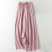 Buddha Stones Casual Drawstring Cotton Linen Ankle-Length Women's Wide Leg Pants With Pockets - LightPink - US8-10，UK/AU12-14，EU40-42 (2XL) - image 1