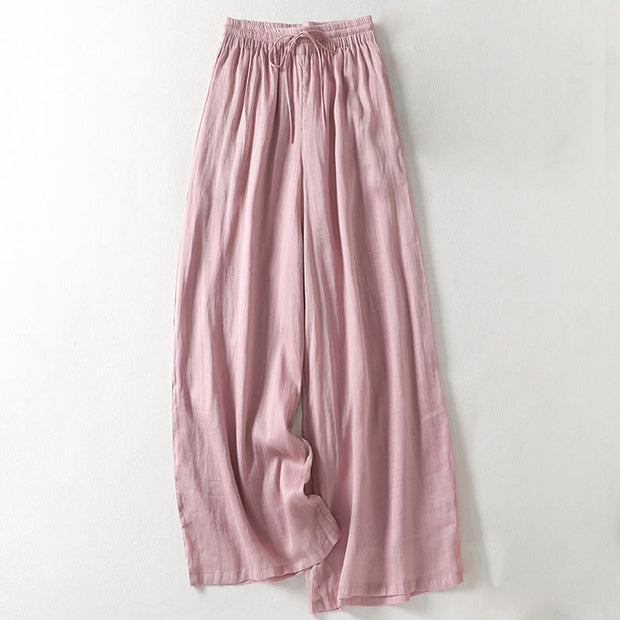 Buddha Stones Casual Drawstring Cotton Linen Ankle-Length Women's Wide Leg Pants With Pockets - LightPink - US8-10，UK/AU12-14，EU40-42 (2XL) - image 1