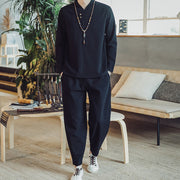 Buddha Stones 2Pcs Cotton Shirt Ankle-Length Pants With Pockets Men's Meditation Cloth Set - Black - US/UK/AU46，EU56 (5XL) - image 10