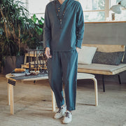 Buddha Stones 2Pcs Cotton Shirt Ankle-Length Pants With Pockets Men's Meditation Cloth Set - Teal - US/UK/AU46，EU56 (5XL) - image 19
