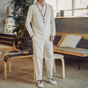 Buddha Stones 2Pcs Cotton Shirt Ankle-Length Pants With Pockets Men's Meditation Cloth Set - image 3