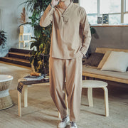 Buddha Stones 2Pcs Cotton Shirt Ankle-Length Pants With Pockets Men's Meditation Cloth Set - image 28