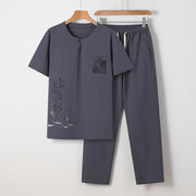 Buddha Stones 2Pcs Chinese Characters Crane Cotton Shirt Pants With Pockets Men's Meditation Cloth Set - Gray - US/UK/AU46，EU56 (5XL) - image 18