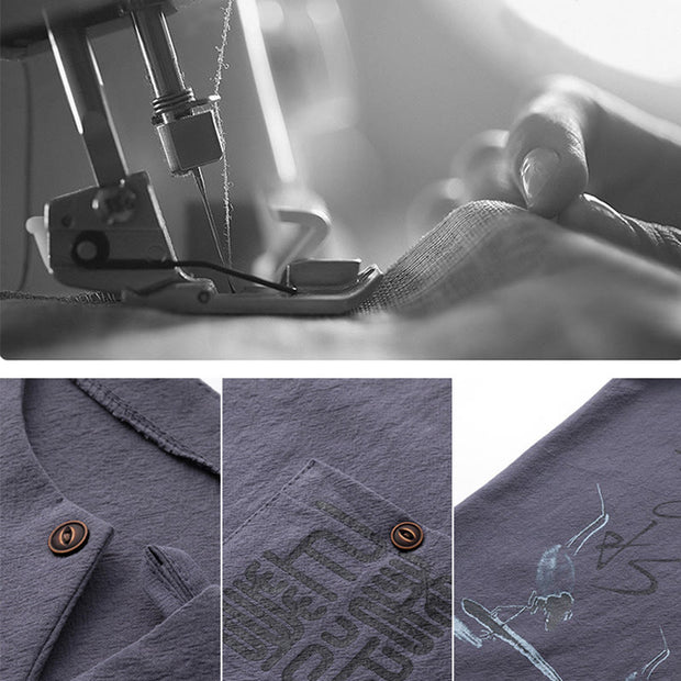 Buddha Stones 2Pcs Chinese Characters Crane Cotton Shirt Pants With Pockets Men's Meditation Cloth Set - image 28