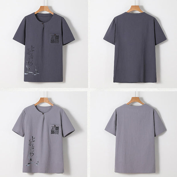 Buddha Stones 2Pcs Chinese Characters Crane Cotton Shirt Pants With Pockets Men's Meditation Cloth Set - image 30