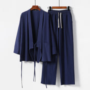 Buddha Stones 2Pcs Lace-up Cotton Kimono Pants With Pockets Men's Meditation Cloth Set - SteelBlue - US/UK/AU54，EU64 (9XL) - image 12