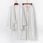 Buddha Stones 2Pcs Lace-up Cotton Kimono Pants With Pockets Men's Meditation Cloth Set - White - US/UK/AU54，EU64 (9XL) - image 2