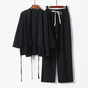 Buddha Stones 2Pcs Lace-up Cotton Kimono Pants With Pockets Men's Meditation Cloth Set - Black - US/UK/AU54，EU64 (9XL) - image 7