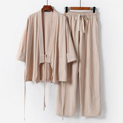 Buddha Stones 2Pcs Lace-up Cotton Kimono Pants With Pockets Men's Meditation Cloth Set - Wheat - US/UK/AU54，EU64 (9XL) - image 10