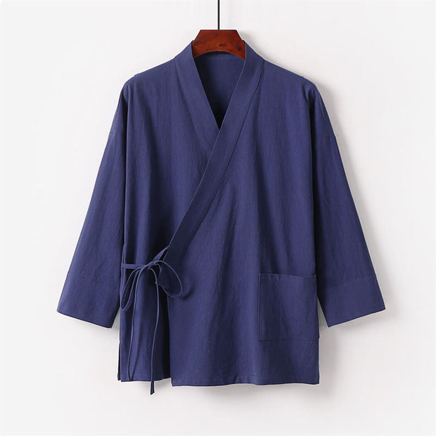Buddha Stones 2Pcs Lace-up Cotton Kimono Pants With Pockets Men's Meditation Cloth Set - image 13