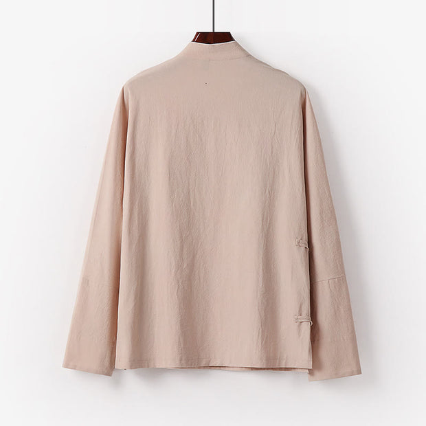 Buddha Stones Vintage Plain Chinese Frog-Button Cotton Long Sleeve Men's Shirt - image 6