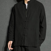 Buddha Stones Plain Zipper Chinese Frog-Button Cotton Long Sleeve Men's Shirt - image 7