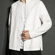 Buddha Stones Plain Zipper Chinese Frog-Button Cotton Long Sleeve Men's Shirt - image 14