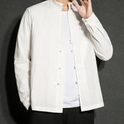 Buddha Stones Plain Zipper Chinese Frog-Button Cotton Long Sleeve Men's Shirt - image 12