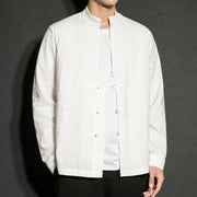 Buddha Stones Plain Zipper Chinese Frog-Button Cotton Long Sleeve Men's Shirt - image 10