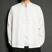 Buddha Stones Plain Zipper Chinese Frog-Button Cotton Long Sleeve Men's Shirt - image 13