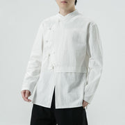 Buddha Stones Vintage Chinese Frog-Button Cotton Long Sleeve Men's Shirt - image 2