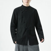 Buddha Stones Vintage Chinese Frog-Button Cotton Long Sleeve Men's Shirt - Black - US/UK/AU46，EU56 (5XL) - image 12