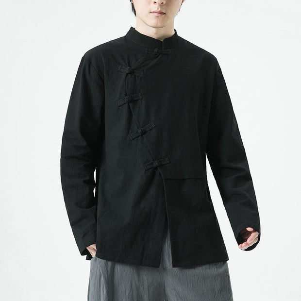 Buddha Stones Vintage Chinese Frog-Button Cotton Long Sleeve Men's Shirt - Black - US/UK/AU46，EU56 (5XL) - image 12
