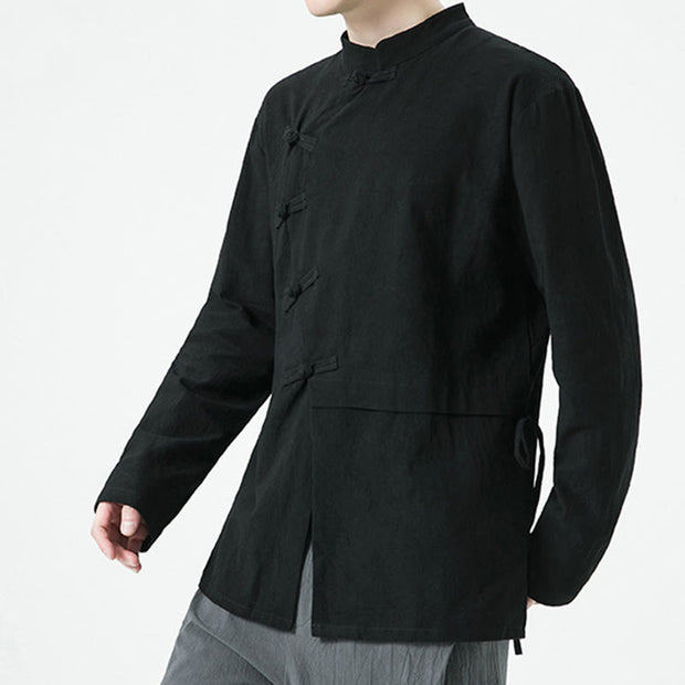Buddha Stones Vintage Chinese Frog-Button Cotton Long Sleeve Men's Shirt - image 16