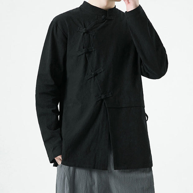 Buddha Stones Vintage Chinese Frog-Button Cotton Long Sleeve Men's Shirt - image 19