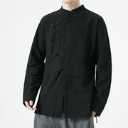 Buddha Stones Vintage Chinese Frog-Button Cotton Long Sleeve Men's Shirt - image 17