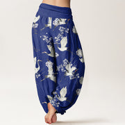 Buddha Stones Casual Elegant Crane Flower Pattern Women's Elastic Waist Harem Pants - image 8